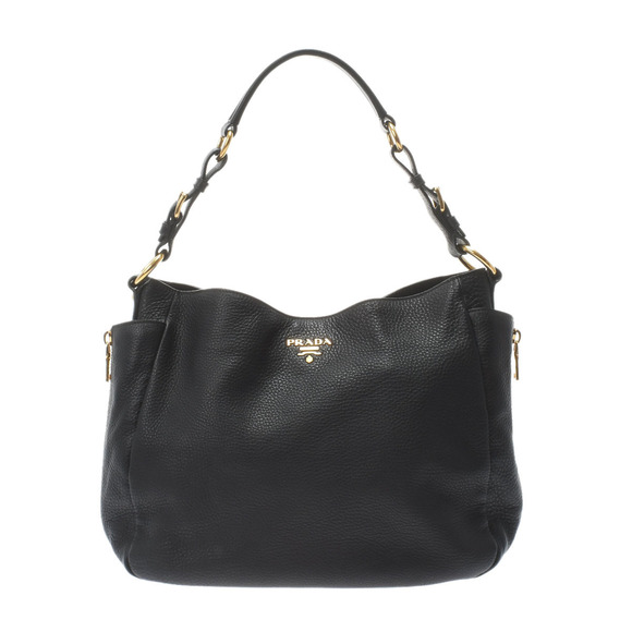 Prada Shoulder Bag Gold Hardware Leather Black - Picture 1 of 10